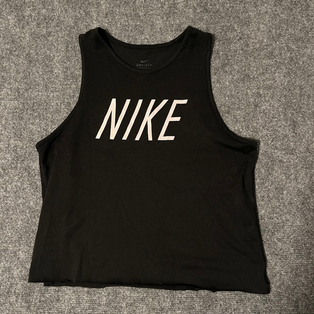 Nike Dri-FIT Womens Black Graphic Logo Cropped Tank Top Small Sportswear